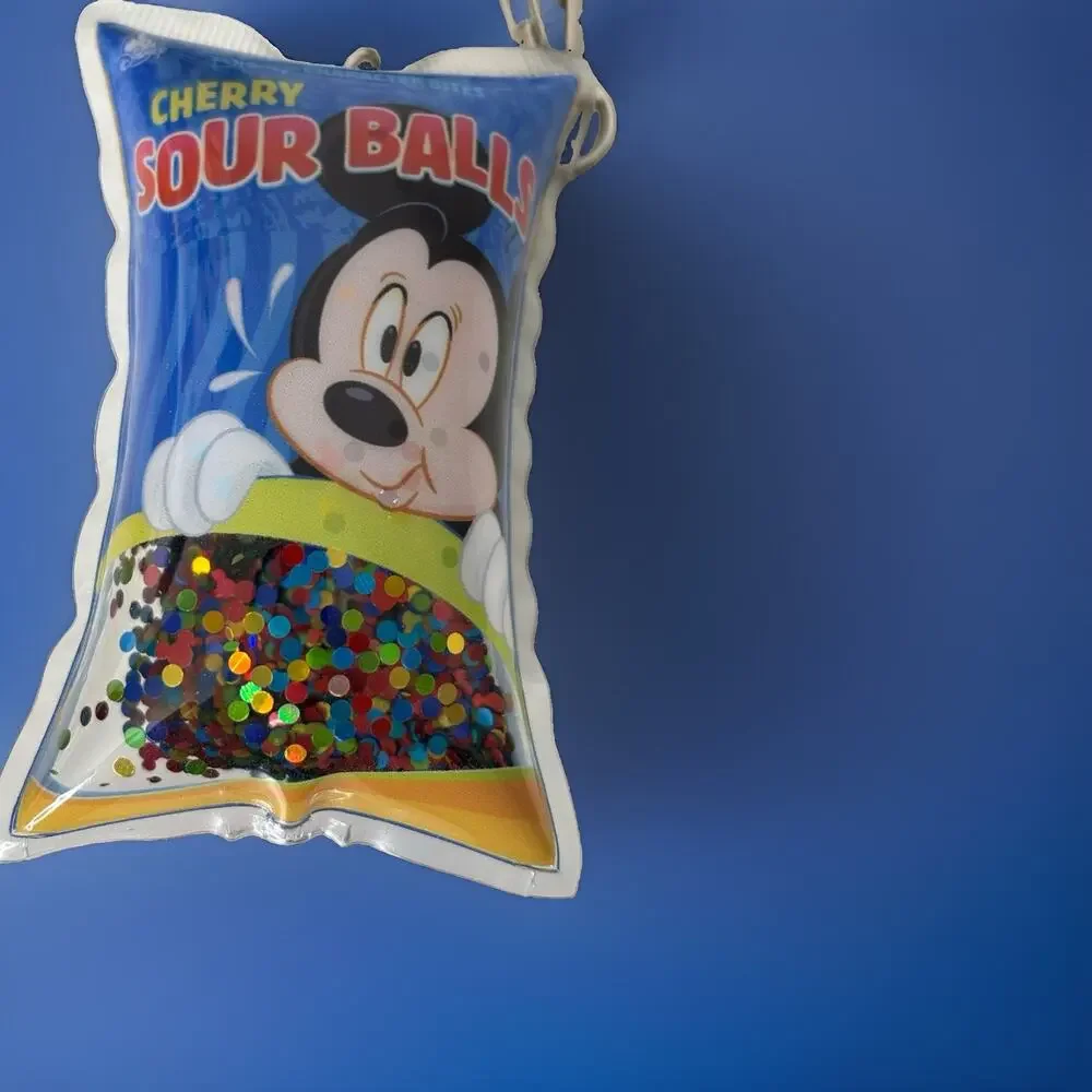 Disney Character Bites Cherry Sour Balls Mickey Mouse Confetti Keychain Bag New